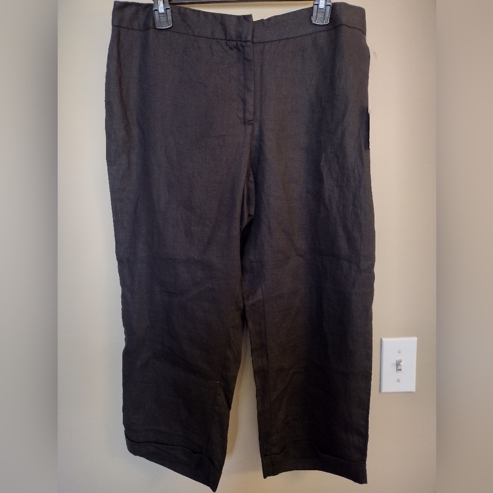 Ellen Tracy Cropped Linen Pants - Black - Size 12